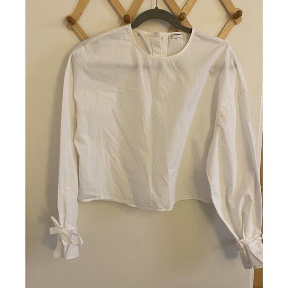 Aritzia Top Women's Small White Wilfred Long Sleeves Wrist Tie Cropped Button Up - Picture 2 of 7